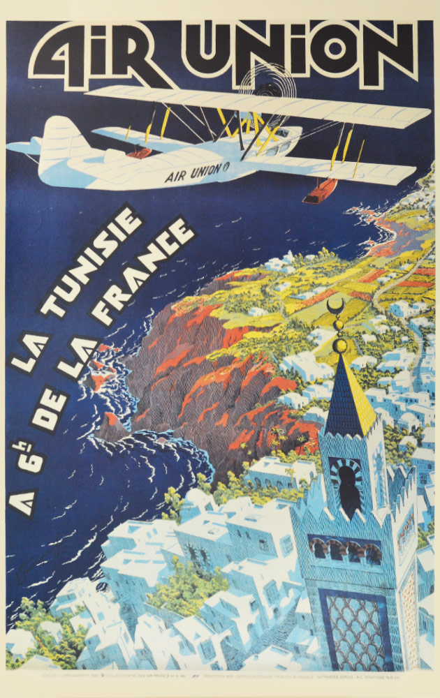 Affiche Rétro AIR FRANCE AIR UNION TUNISIE Dimensions : 100 x 63 cm