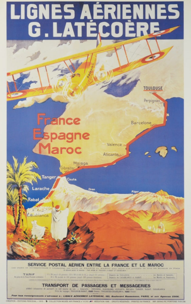 Affiche Rétro AIR FRANCE LIGNES LATECOERE Dimensions : 100 x 63 cm
