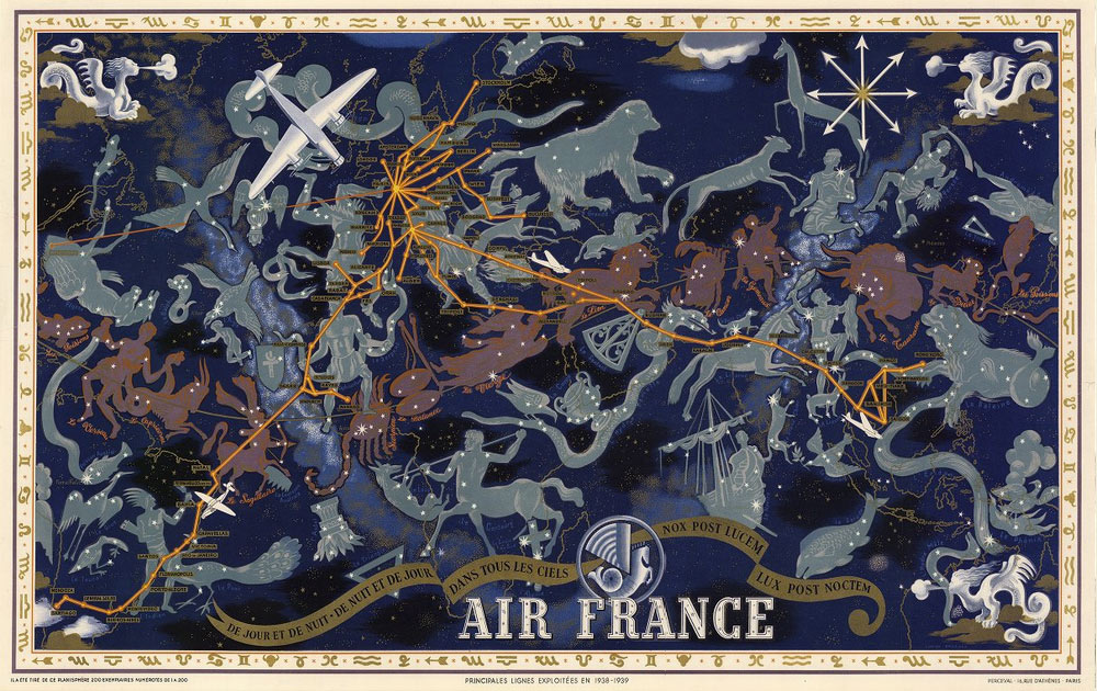 Affiche Rétro AIR FRANCE PLANISPHERE 1938 Dimensions : 63 x 100 cm