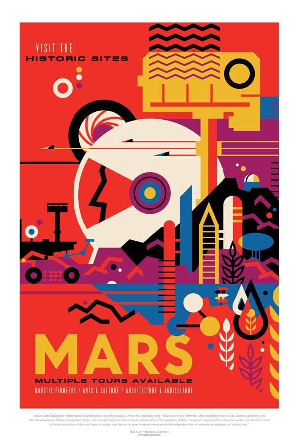 Affiche Rétro La Nasa  MARS Dimensions : 70 x 50 cm