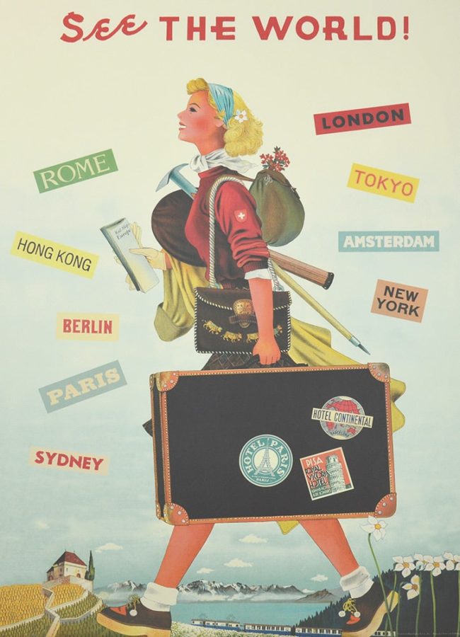 Affiche vintage  VALISE SEE THE WORLD Dimensions : 70 x 50 cm